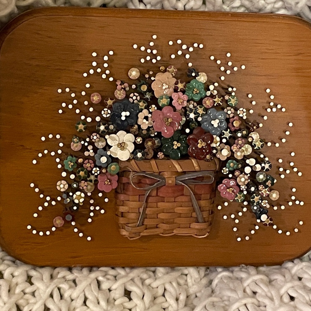 Pauline Owens Pol-O-Craft Circa 1970s Floral Nail Wall Art in a basket RARE!